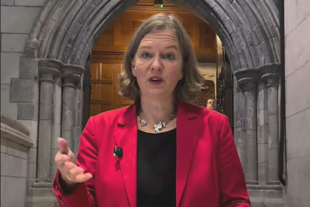 Fleur Anderson on the steps of Westminster Hall explain her stance on airport expansion 