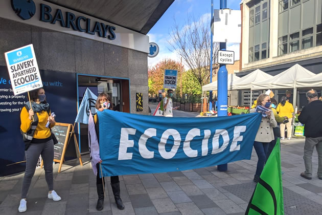 Extinction Rebellion Putney demonstrates outside Barclays